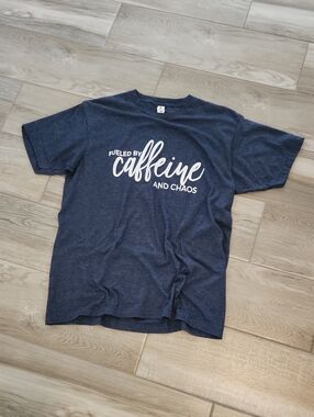NWOT Tultex- Caffeine & Chaos Navy Blue Tee